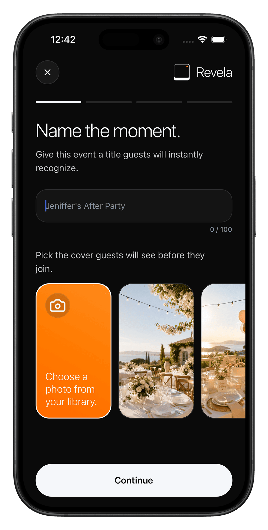 Create event form in Revela