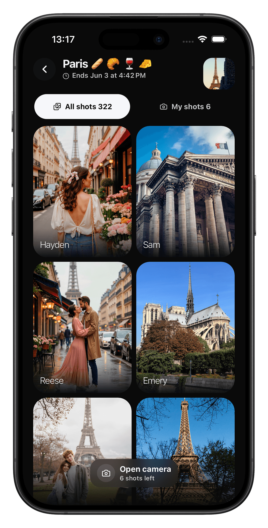 Travel album photo grid in Revela