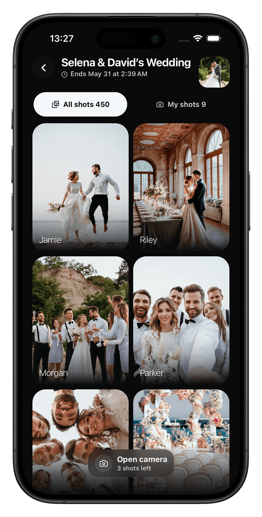 Revela wedding album with all guest photos visible after reveal